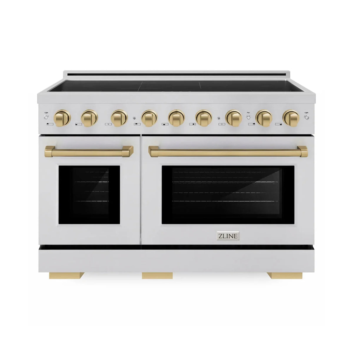 ZLINE Autograph Edition 48-Inch Paramount Induction Range with 7 Element Cooktop and 6.7 Cu. Ft. Electric Double Oven in Stainless Steel with Champagne Bronze Accents (SINRZ-48-CB)
