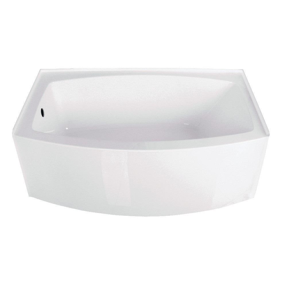 Glossy white rectangular alcove bathtub with left drain hole, acrylic 3-wall tub