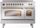 ILVE Nostalgie II 48-Inch Limited Edition Induction Range in Stainless Steel with Brass Trim (UPI486NMPSSG)