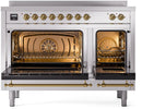 ILVE Nostalgie II 48-Inch Limited Edition Induction Range in Stainless Steel with Brass Trim (UPI486NMPSSG)
