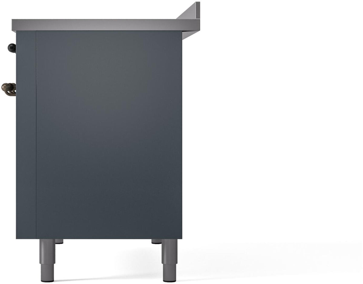 Freestanding electric induction range cabinet side in blue grey with short control edge