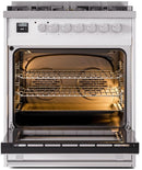 ILVE Professional Plus II 30-Inch Freestanding Natural Gas Dual Fuel Range with 5 Sealed Burner in White (UP30WMPWH)