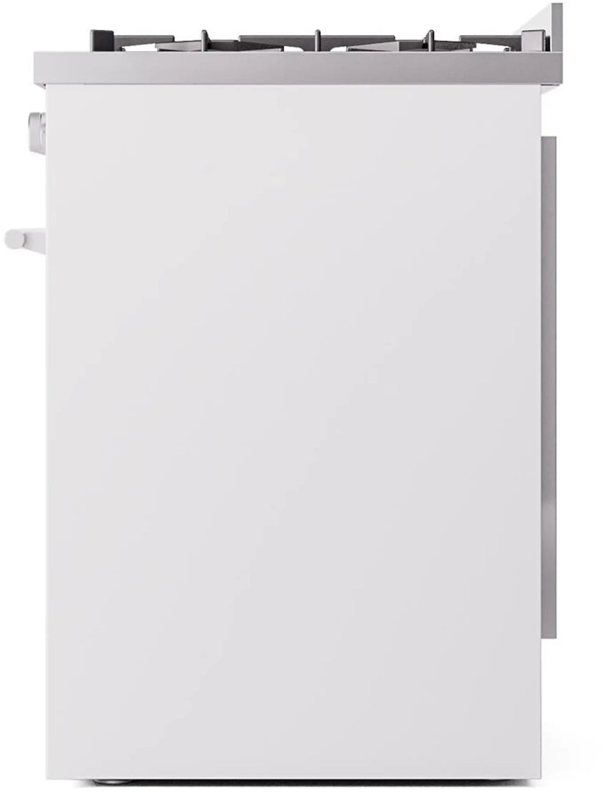 White freestanding range side panel with control area exposed at the edges