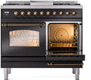 ILVE Nostalgie II 40-Inch Freestanding Natural Gas Dual Fuel Range in Glossy Black with Bronze Trim (UPD40FNMPBKB)