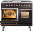 ILVE Nostalgie II 40-Inch Freestanding Natural Gas Dual Fuel Range in Glossy Black with Copper Trim (UPD40FNMPBKP)