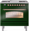 ILVE Nostalgie II 36-Inch Dual Fuel Freestanding Range in Emerald Green with Copper Trim (UP36FNMPEGPLP)