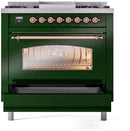 ILVE Nostalgie II 36-Inch Dual Fuel Freestanding Range in Emerald Green with Copper Trim (UP36FNMPEGPLP)