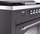 ILVE Nostalgie II 60-Inch Propane Gas Dual Fuel Range with 7 Burners, Griddle, & French Top with Triple Glass Door Oven in Matte Graphite with Chrome Trim (UP60FSNMPMGCLP)