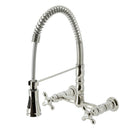 Kingston Brass Gourmetier Heritage Double-Handle Wall-Mount Pre-Rinse Bridge Kitchen Faucet, Polished Nickel (GS1246AX)