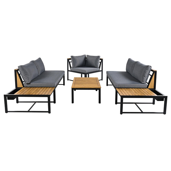 Parrot Uncle Patio Furniture Set with Loveseats, 4 Pieces Outdoor Sofa with Waterproof Cushions, Durable Iron-Wood Design for Garden, Backyard, Poolside