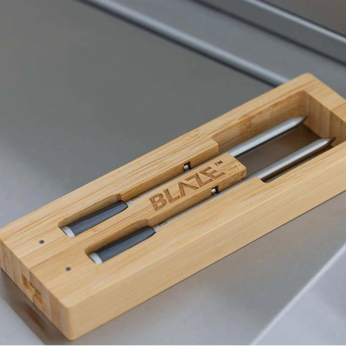 Natural gas outdoor oven meat probe set with wooden tray and two metal probes