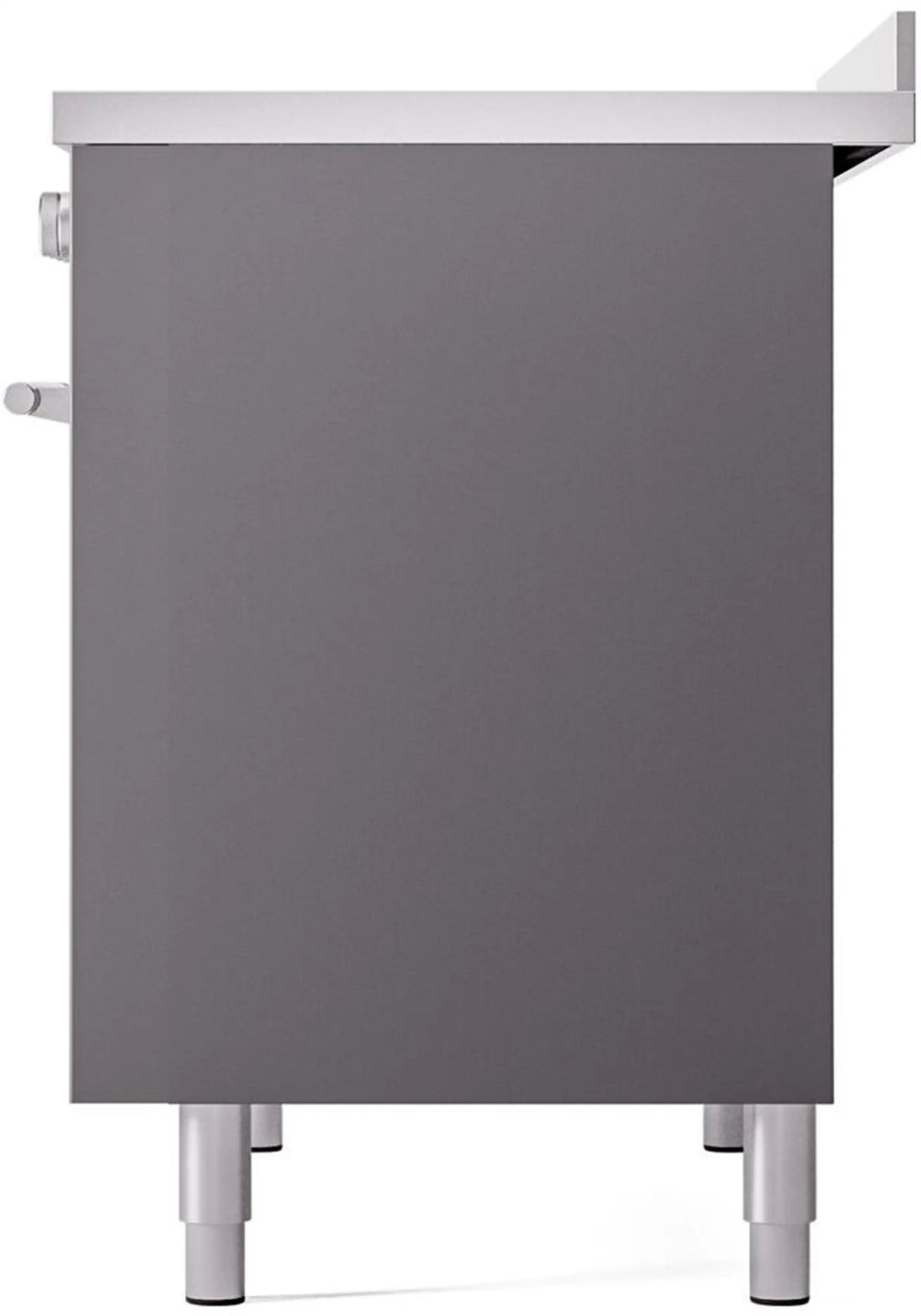 Matte graphite induction range back panel with side ports and leveling feet