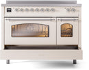 ILVE Nostalgie II 48-Inch Freestanding Electric Induction Range in Antique White with Chrome Trim (UPI486NMPAWC)