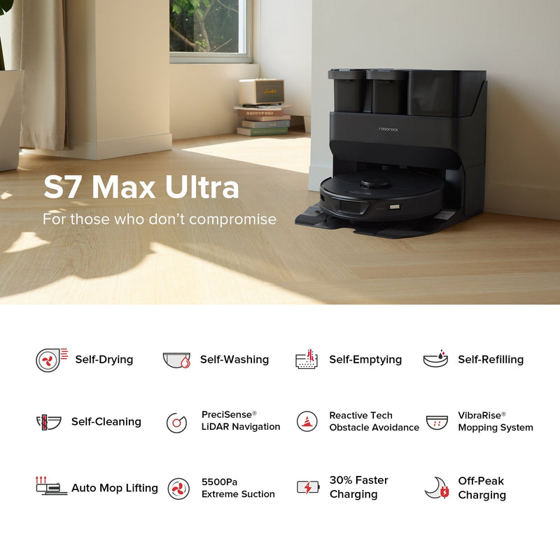 Roborock S7 Max Ultra Robot Vacuum with RockDock® Ultra, 10000 Pa Suction Power and VibraRise Mopping System