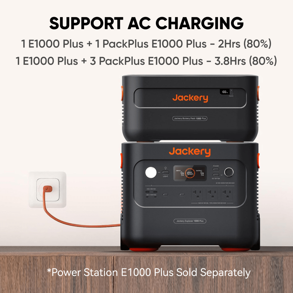 Jackery Expansion battery pack with rear AC charging ports and connected cable