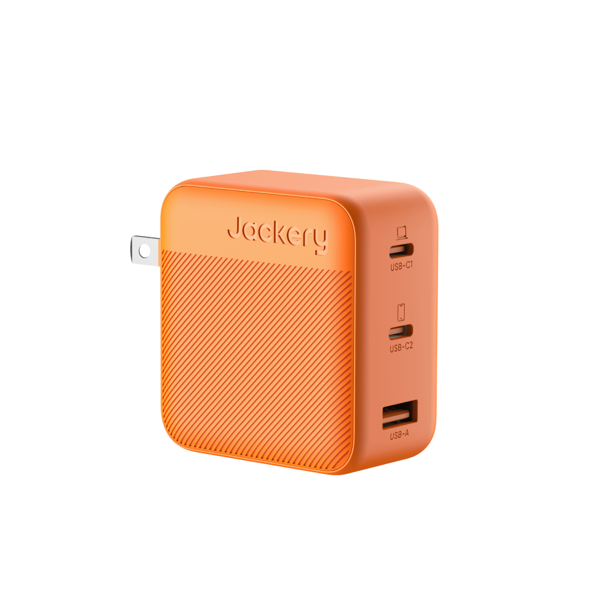 Orange Jackery GaN wall charger cube with dual USB-C and USB-A ports