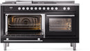 ILVE Professional Plus II 60-Inch Natural Gas Dual Fuel Range with 7 Burners, Griddle, & French Top with Triple Glass Door Oven in Glossy Black (UP60FSWMPBK)