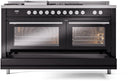 ILVE Professional Plus II 60-Inch Natural Gas Dual Fuel Range with 7 Burners, Griddle, & French Top with Triple Glass Door Oven in Glossy Black (UP60FSWMPBK)