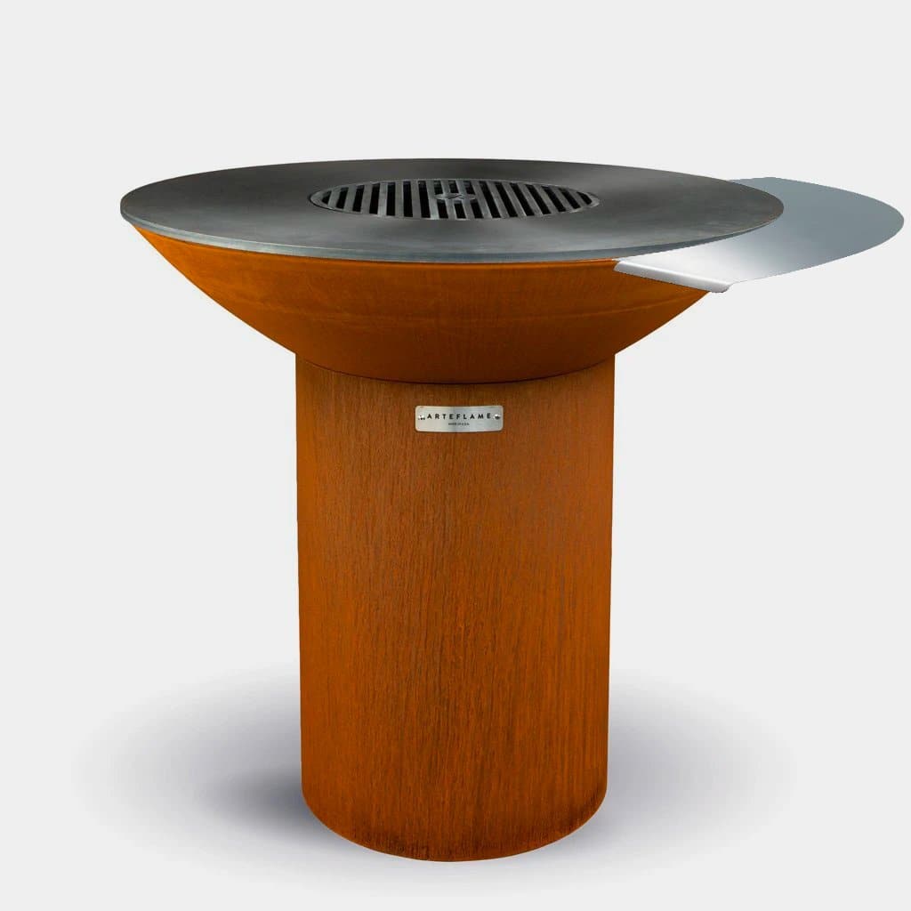 Wood side warming table with gray vented top and circular side burner