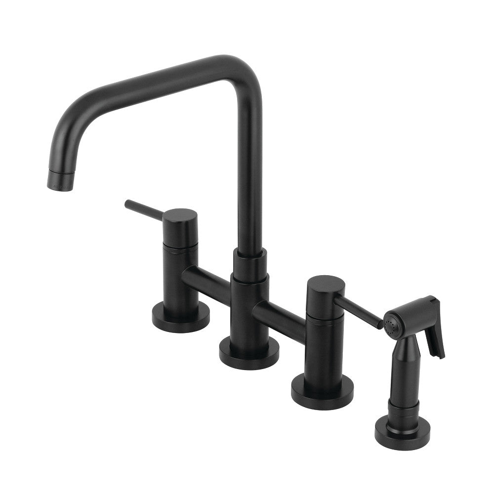 Matte black kitchen faucet with side sprayer and dual handles