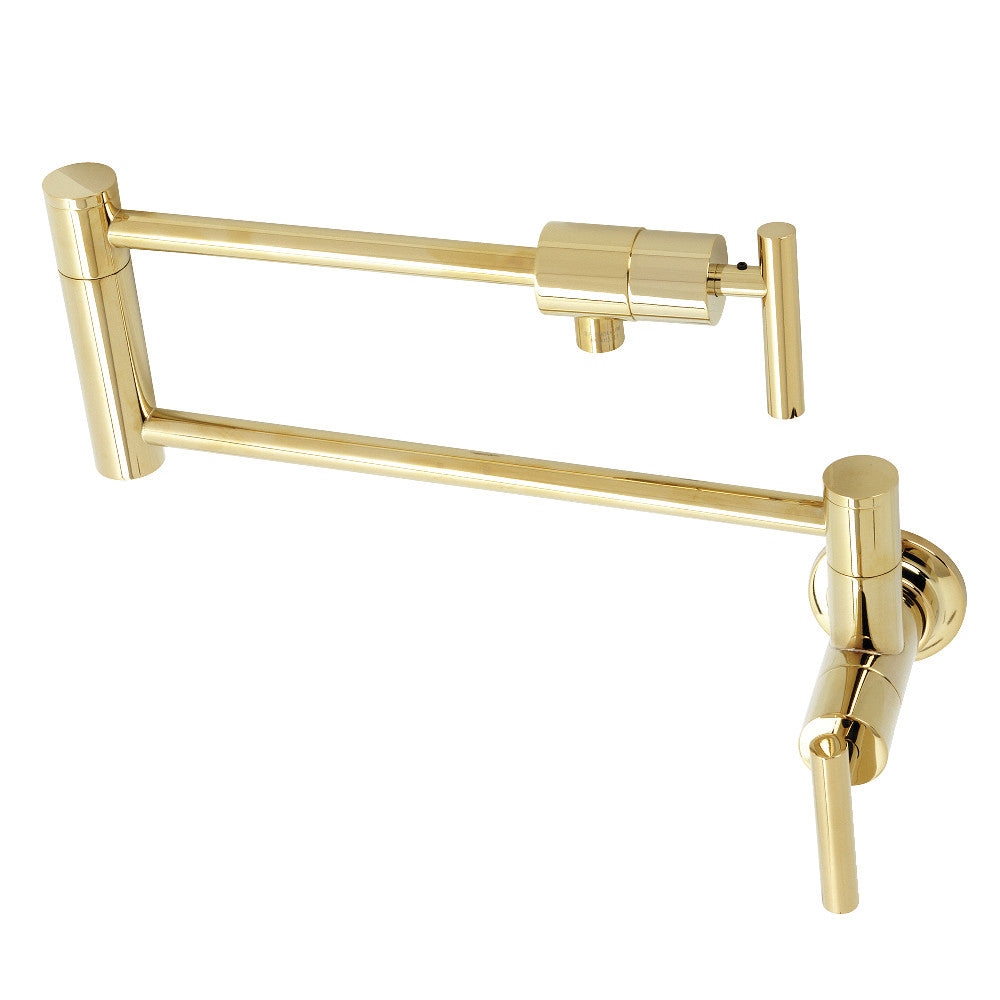 Polished brass wall-mount pot filler faucet with two cross handles