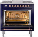 ILVE Nostalgie II 36-Inch Dual Fuel Freestanding Range in Midnight Blue with Copper Trim (UP36FNMPMBP)