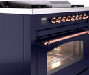 ILVE Nostalgie II 36-Inch Freestanding Natural Gas Dual Fuel Range in Midnight Blue with Copper Trim (UP36FNMPMBP)