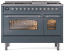 ILVE Nostalgie II 48-Inch Dual Fuel Freestanding Range in Blue Grey with Chrome Trim (UP48FNMPBGCLP)