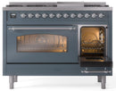 ILVE Nostalgie II 48-Inch Dual Fuel Freestanding Range in Blue Grey with Chrome Trim (UP48FNMPBGCLP)