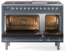 ILVE Nostalgie II 48-Inch Freestanding Natural Gas Dual Fuel Range in Blue Grey with Chrome Trim (UP48FNMPBGC)