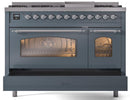 ILVE Nostalgie II 48-Inch Freestanding Natural Gas Dual Fuel Range in Blue Grey with Chrome Trim (UP48FNMPBGC)