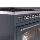 ILVE Nostalgie II 48-Inch Dual Fuel Freestanding Range in Blue Grey with Chrome Trim (UP48FNMPBGCLP)
