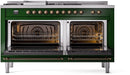 ILVE Nostalgie II 60-inch Propane Gas Dual Fuel Range with 7 Burners, Griddle, & French Top with Triple Glass Door Oven in Emerald Green with Bronze Trim (UP60FSNMPEGBLP)