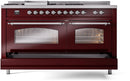 ILVE Nostalgie II 60-Inch Propane Gas Dual Fuel Range with 7 Burners, Griddle, & French Top with Triple Glass Door Oven in Burgundy with Chrome Trim (UP60FSNMPBUCLP)