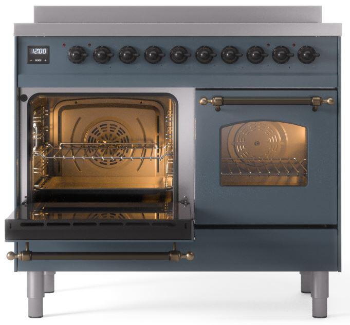 ILVE Nostalgie II 40-Inch Freestanding Electric Induction Range in Blue Grey with Bronze Trim (UPDI406NMPBGB)