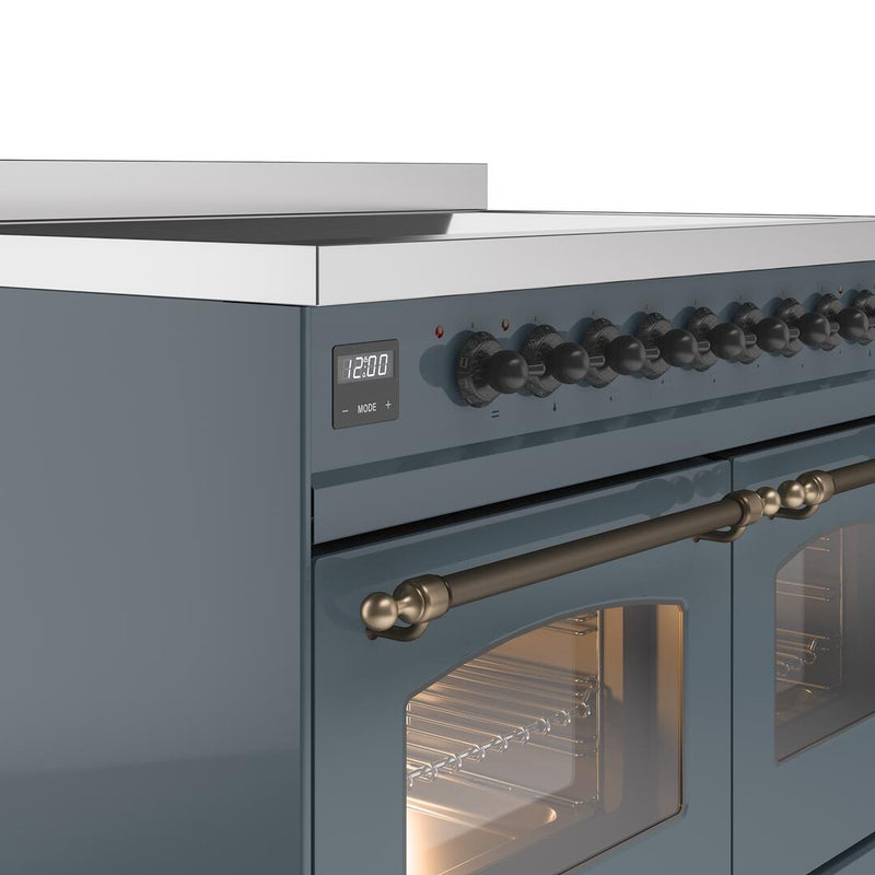 ILVE Nostalgie II 40-Inch Freestanding Electric Induction Range in Blue Grey with Bronze Trim (UPDI406NMPBGB)