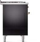 ILVE Nostalgie II 48-Inch Freestanding Natural Gas Dual Fuel Range in Glossy Black with Brass Trim (UP48FNMPBKG)