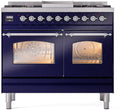 ILVE Nostalgie II 40-Inch Dual Fuel Freestanding Range in Midnight Blue with Chrome Trim (UPD40FNMPMBCLP)