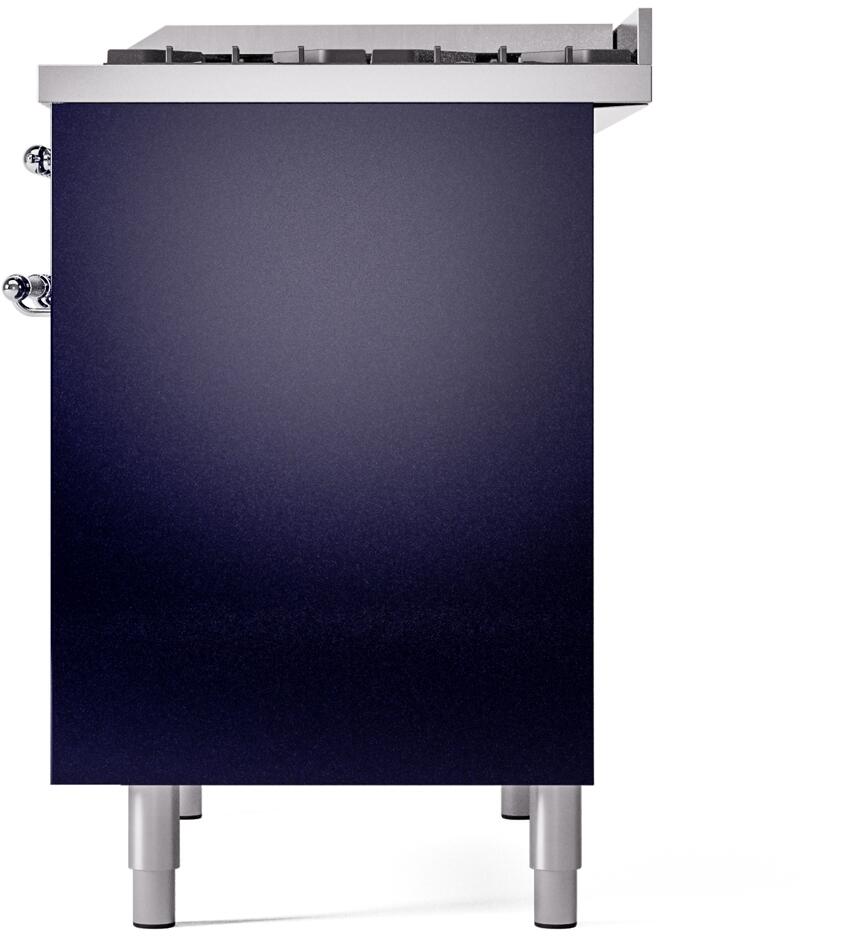 Midnight blue freestanding range side/back panel with hardware and leveling legs