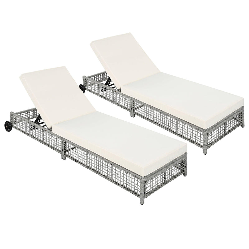 Parrot Uncle Outdoor Lounge Chair, Patio Chaise Lounge with 5-Position Backrest, Rattan Outdoor Lounge Chair with Cushion and Wheels for Poolside, Backyard, Garden