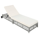 Parrot Uncle Outdoor Lounge Chair, Patio Chaise Lounge with 5-Position Backrest, Rattan Outdoor Lounge Chair with Cushion and Wheels for Poolside, Backyard, Garden