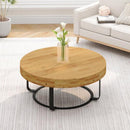 Parrot Uncle 31.5-Inch Modern Round Coffee Table with Wooden Carving Pattern & Metal Legs for Living Room , Reception Room
