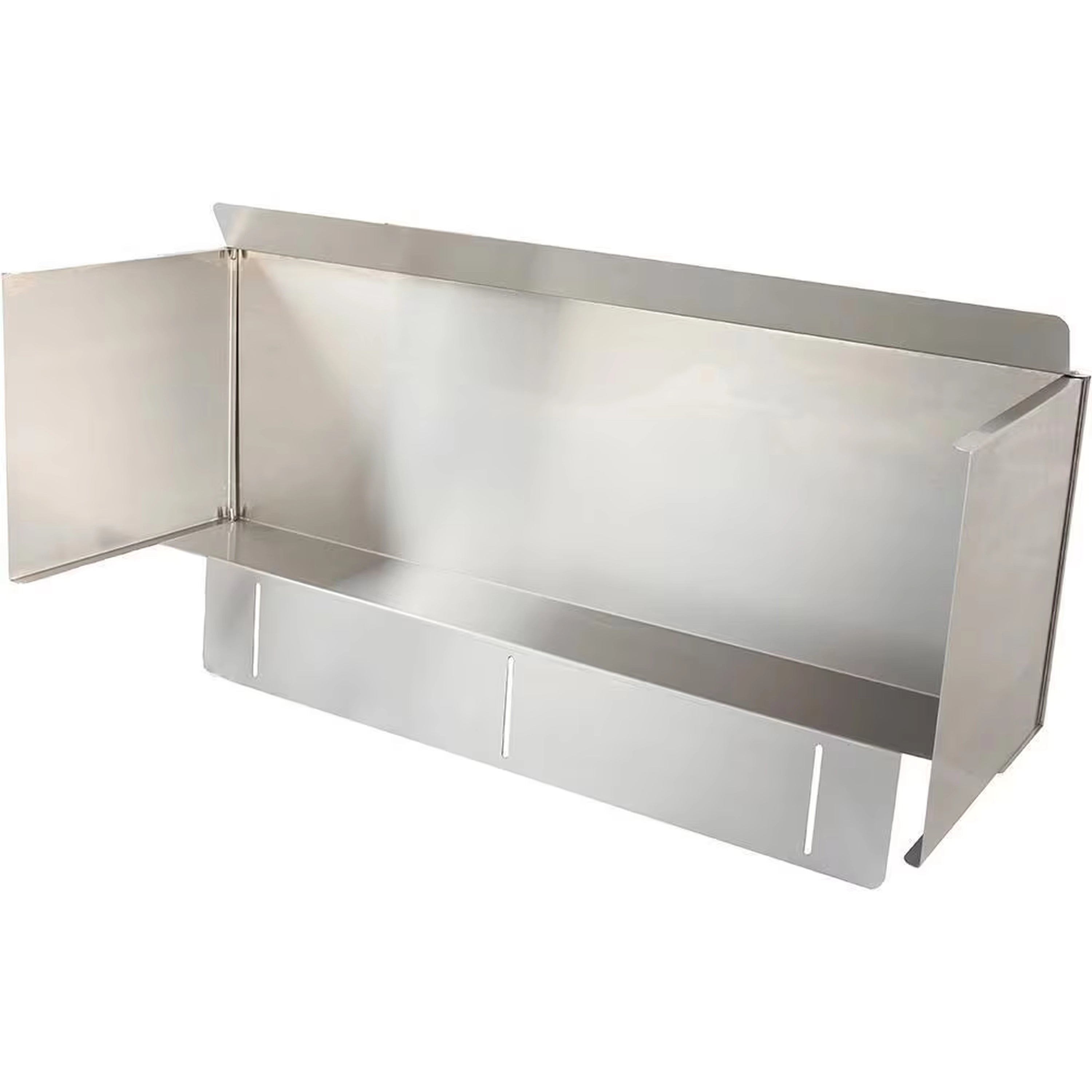 Stainless steel wind guard for two-burner gas grill with side panels and open base