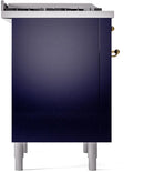 ILVE Nostalgie II 36-Inch Dual Fuel Freestanding Range in Midnight Blue with Brass Trim (UP36FNMPMBGLP)