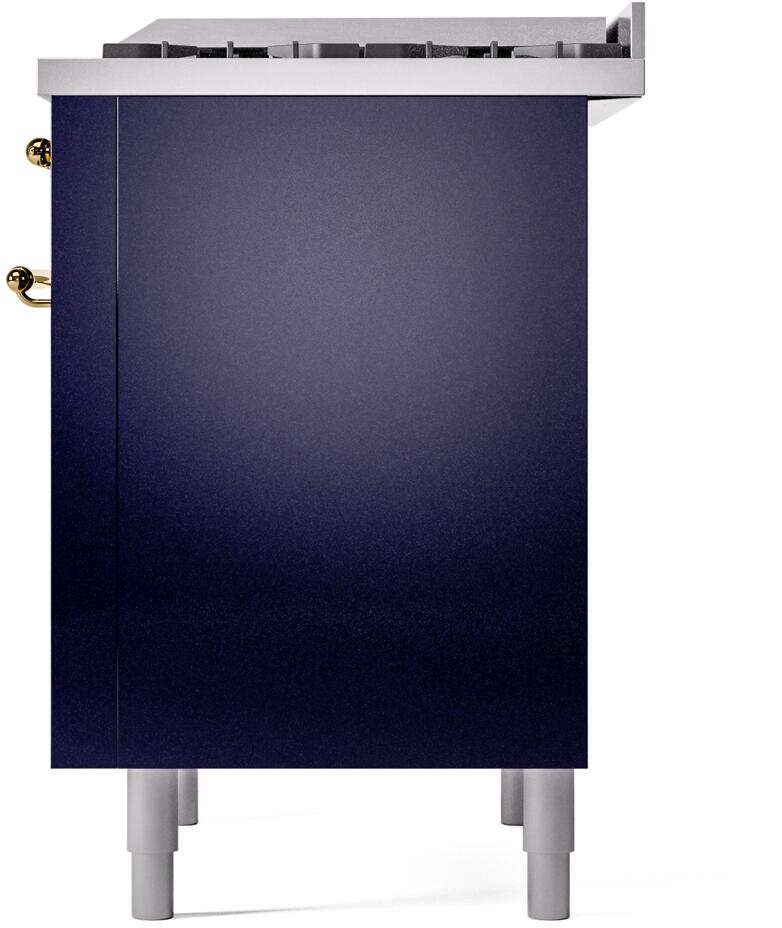 ILVE Nostalgie II freestanding range rear view with midnight blue panel and legs