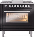 ILVE 36-Inch Professional Plus II Freestanding Natural Gas Dual Fuel Range with 6 Sealed Burner in Black (UP36FWMPBK)
