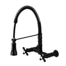 Kingston Brass Gourmetier Heritage Double-Handle Wall-Mount Pre-Rinse Bridge Kitchen Faucet, Matte Black (GS1240AX)