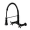 Kingston Brass Gourmetier Heritage Double-Handle Wall-Mount Pre-Rinse Bridge Kitchen Faucet, Matte Black (GS1240AX)