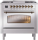 ILVE Nostalgie II 36-Inch Freestanding Natural Gas Dual Fuel Range in Stainless Steel with Bronze Trim (UP36FNMPSSB)