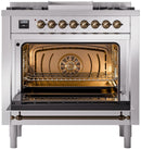 ILVE Nostalgie II 36-Inch Freestanding Natural Gas Dual Fuel Range in Stainless Steel with Bronze Trim (UP36FNMPSSB)